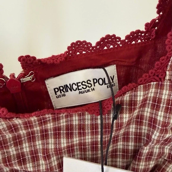 NWT Princess Polly Dasha Mini Dress in Red Check - 10 - Picture 9 of 9